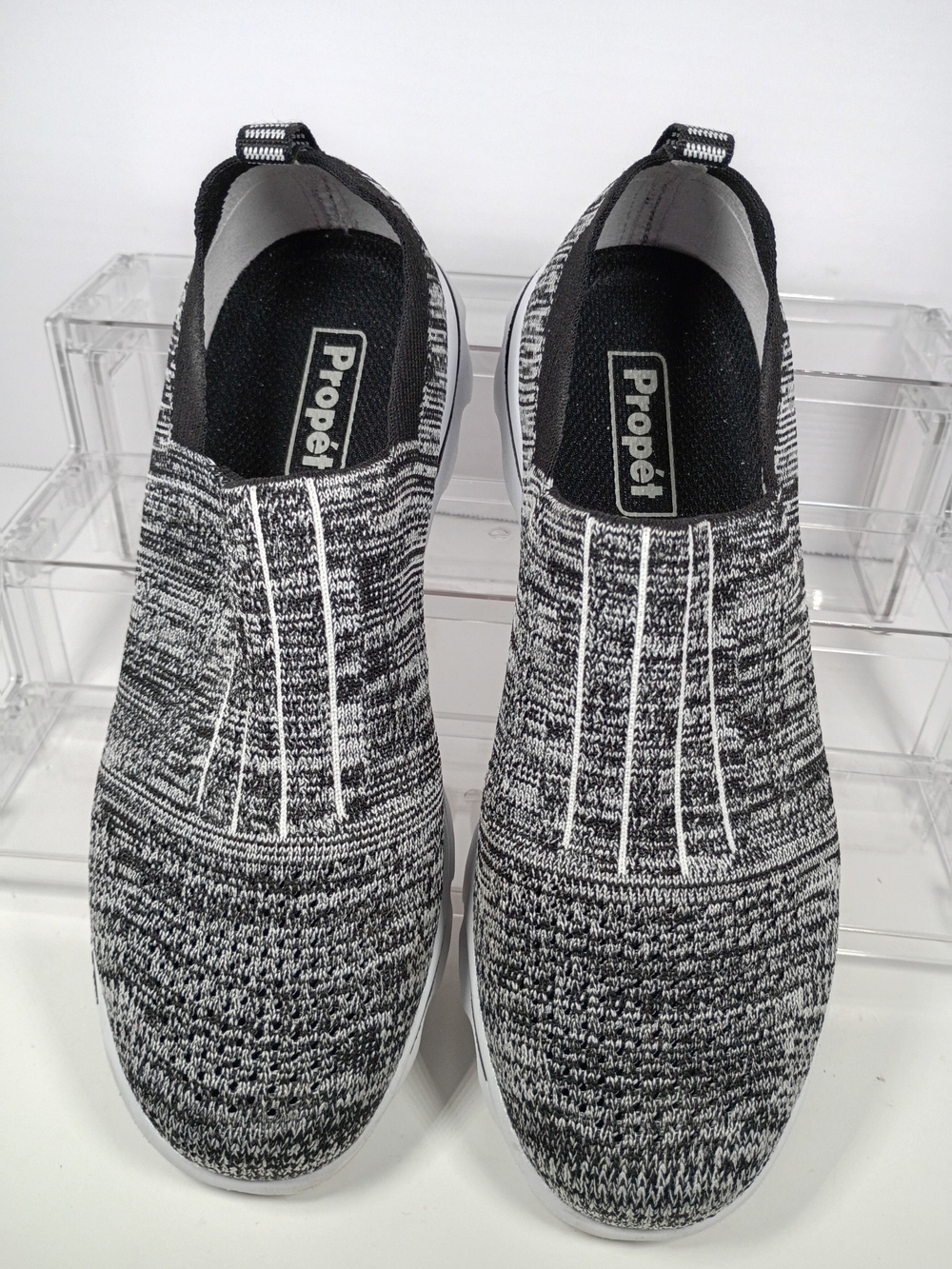 Propet Women's Slip-On Knit Sneaker in Black/White 6.5
